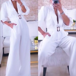 White Big Sleeves Wide Leg Jumpsuit